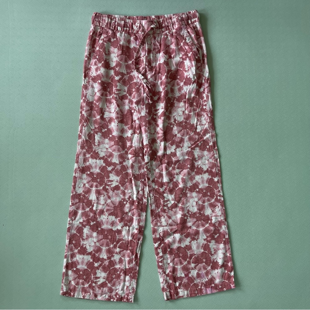 Tie-Dyed Linen Blend Wide Leg Pants